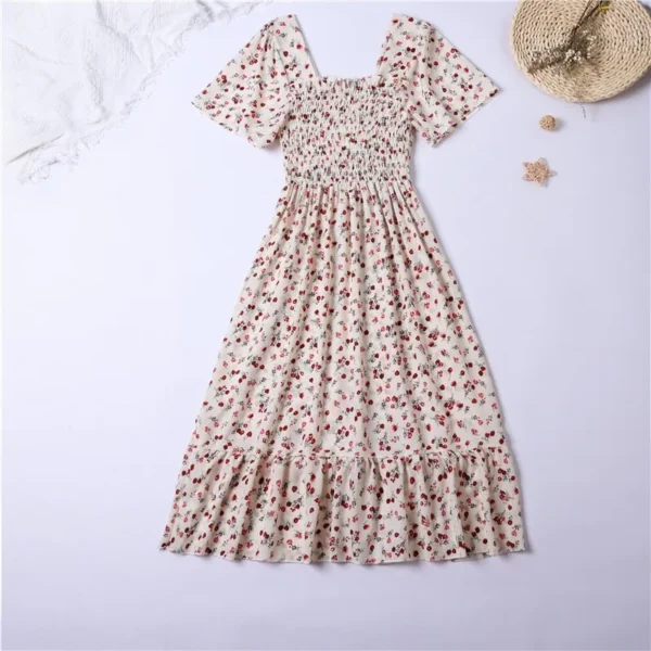 Spring Summer Floral Chiffon Midi Dress - Image 5