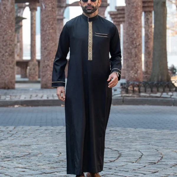 Luxury Embroidered Arab Men’s Thobe Modest Long Sleeve Robe - Image 8
