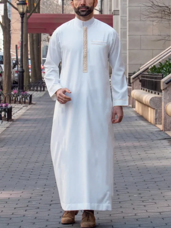 Luxury Embroidered Arab Men’s Thobe Modest Long Sleeve Robe