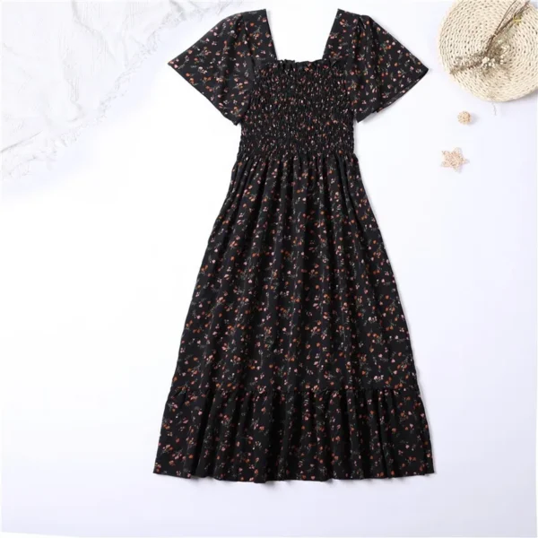 Spring Summer Floral Chiffon Midi Dress - Image 3