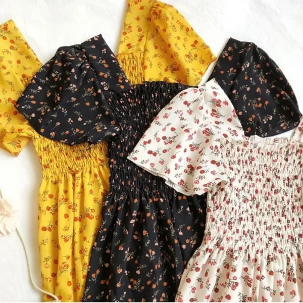 Spring Summer Floral Chiffon Midi Dress - Image 2
