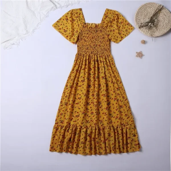 Spring Summer Floral Chiffon Midi Dress - Image 4