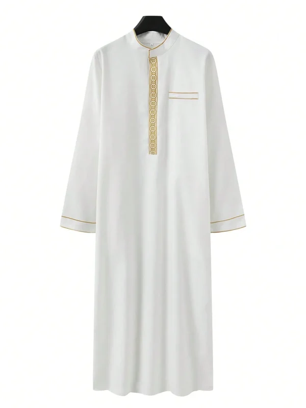 Luxury Embroidered Arab Men’s Thobe Modest Long Sleeve Robe - Image 3