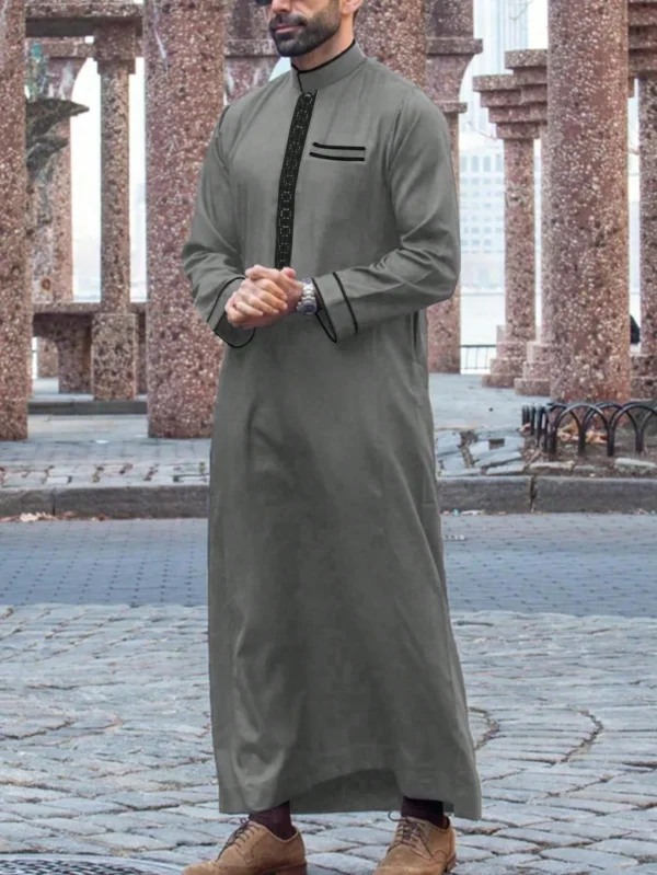 Luxury Embroidered Arab Men’s Thobe Modest Long Sleeve Robe - Image 7