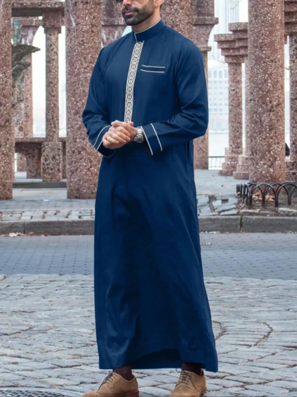 Luxury Embroidered Arab Men’s Thobe Modest Long Sleeve Robe - Image 9